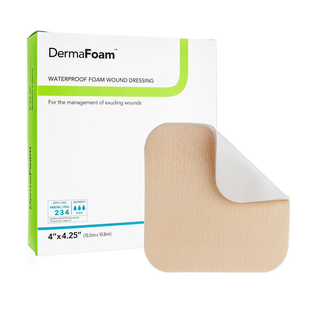 DermaFoam® Nonadhesive without Border Foam Dressing, 4 x 4¼ Inch — Box of 10