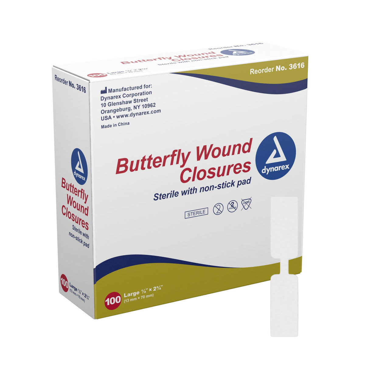 dynarex® Butterfly Wound Closure Strip, 0.5 by 2.75 Inches — Box of 100