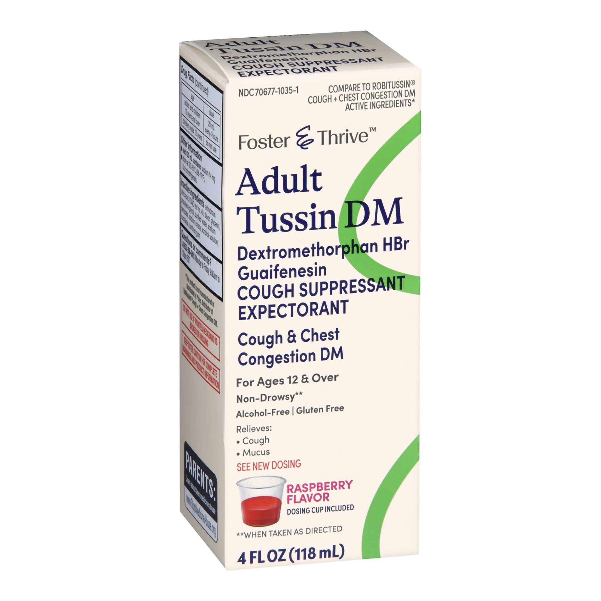 Foster & Thrive Adult Tussin DM Liquid, Raspberry Flavor