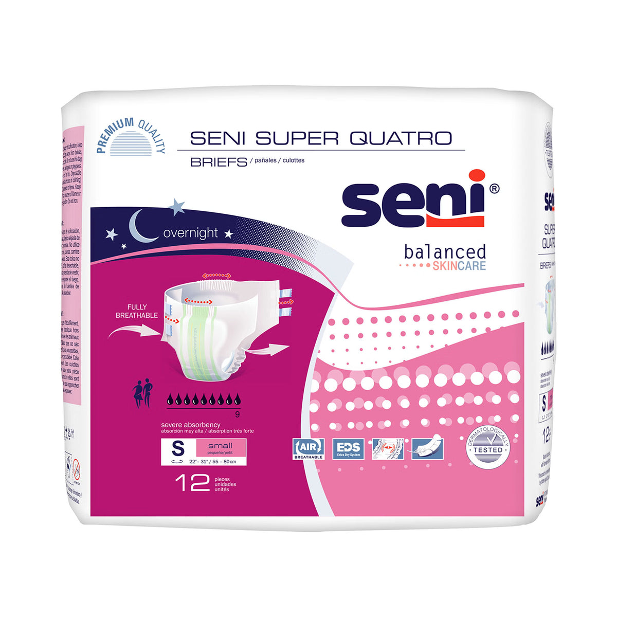 Seni® Super Quatro Severe Absorbency Incontinence Brief, Small — Pack of 12