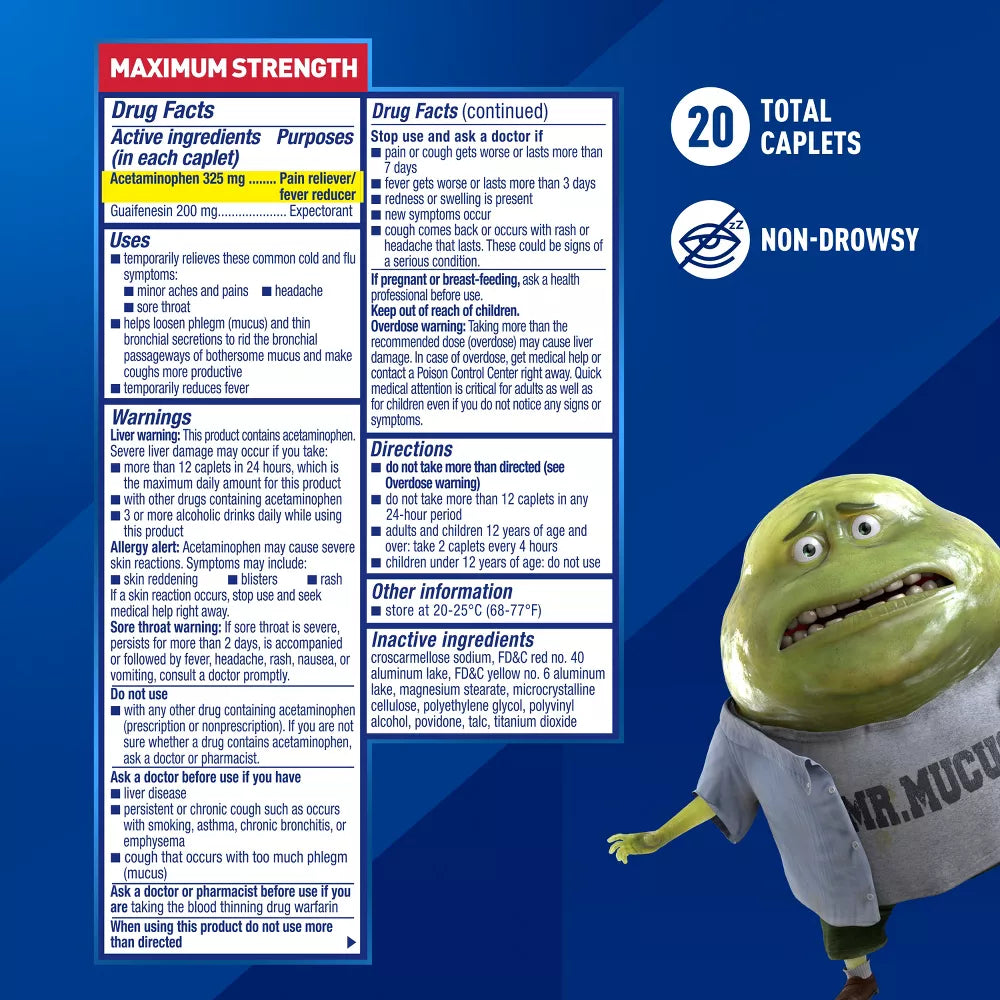 Mucinex Rapid + Clear for Pain, Headache, and Mucus Congestion Caplets