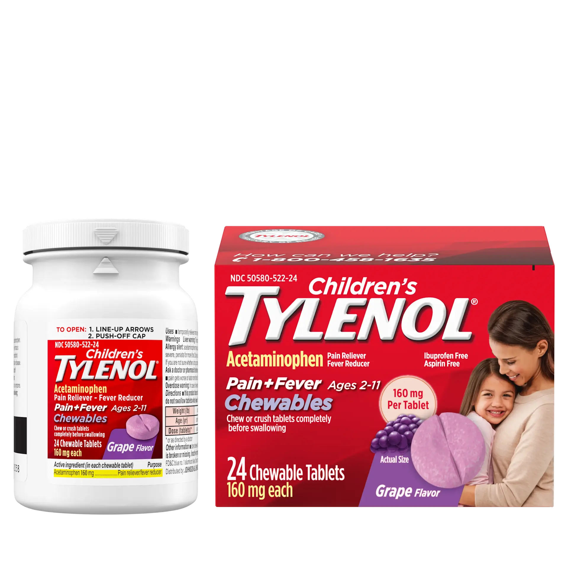 Tylenol Children's Pain + Fever Acetaminophen 160 mg Chewable Tablets Grape