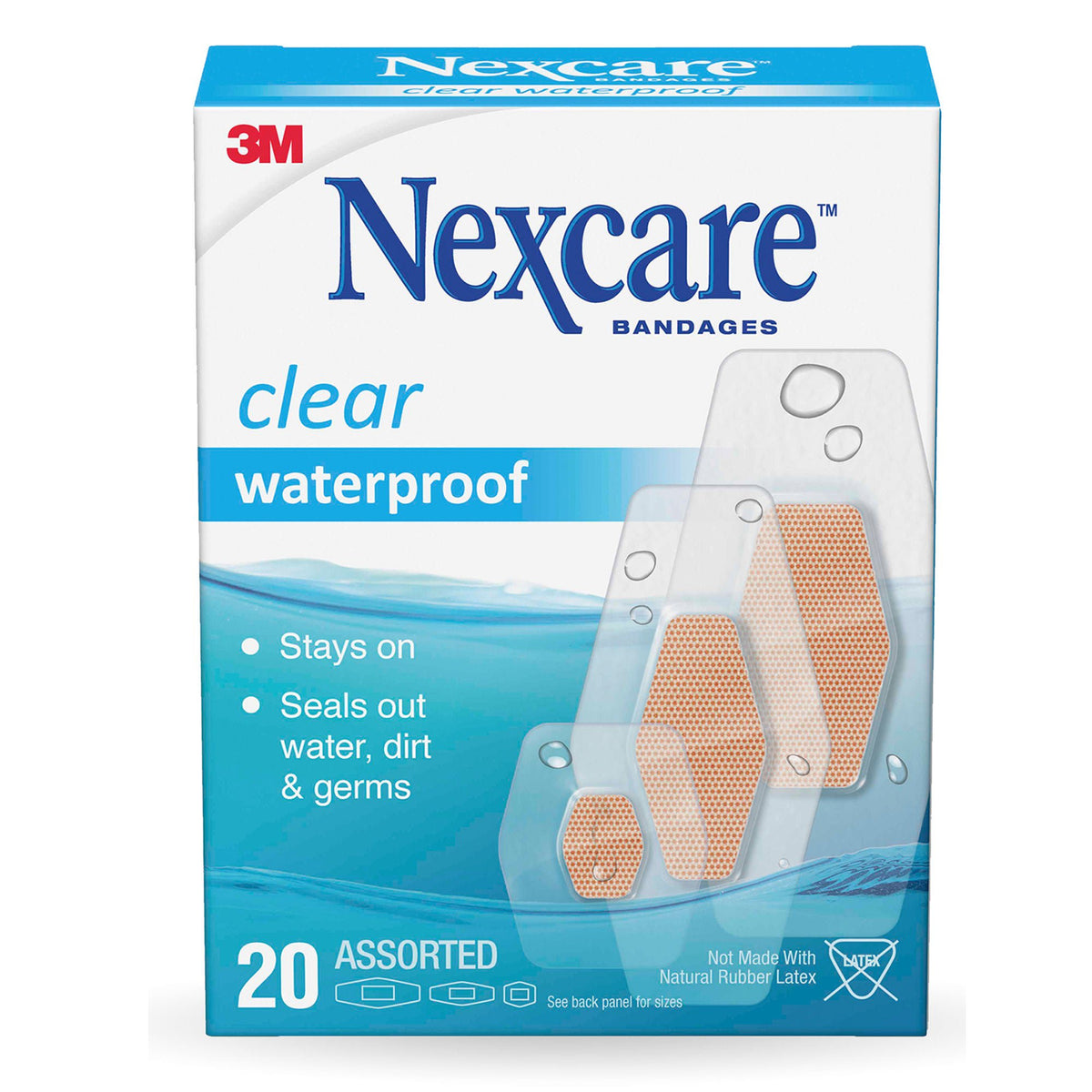3M™ Nexcare™ Waterproof Adhesive Strip, Assorted Sizes — Box of 20