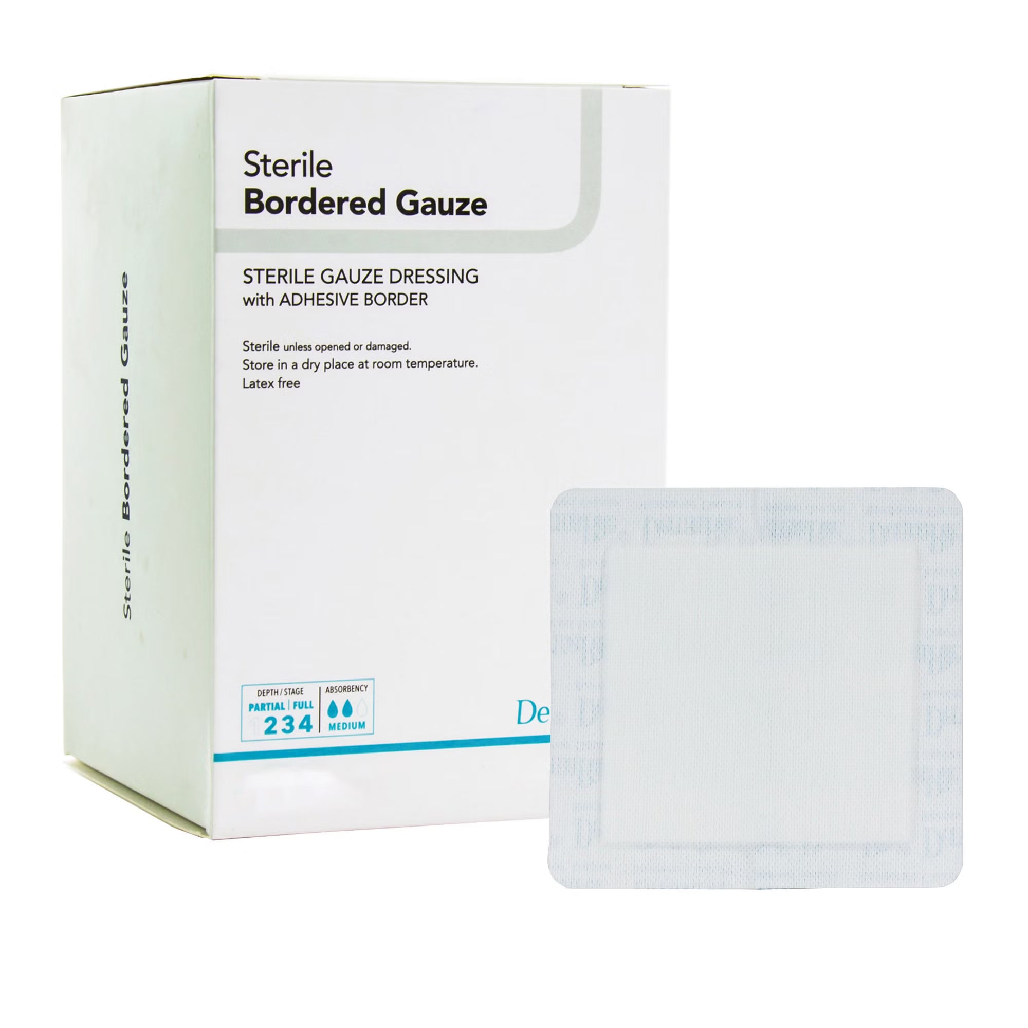 DermaRite® Gauze Adhesive Dressing, White, Sterile, 4 X 8 inch