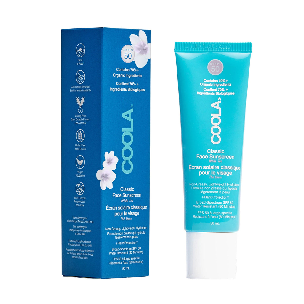 Coola® Face Sunscreen White Tea Scent, SPF 50, 50 mL Tube