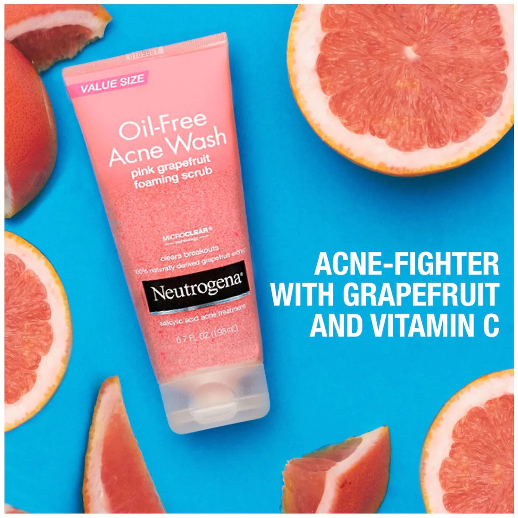 Neutrogena Oil-Free Acne Wash Pink Grapefruit Foaming Scrub, 4.2-ounce Tube