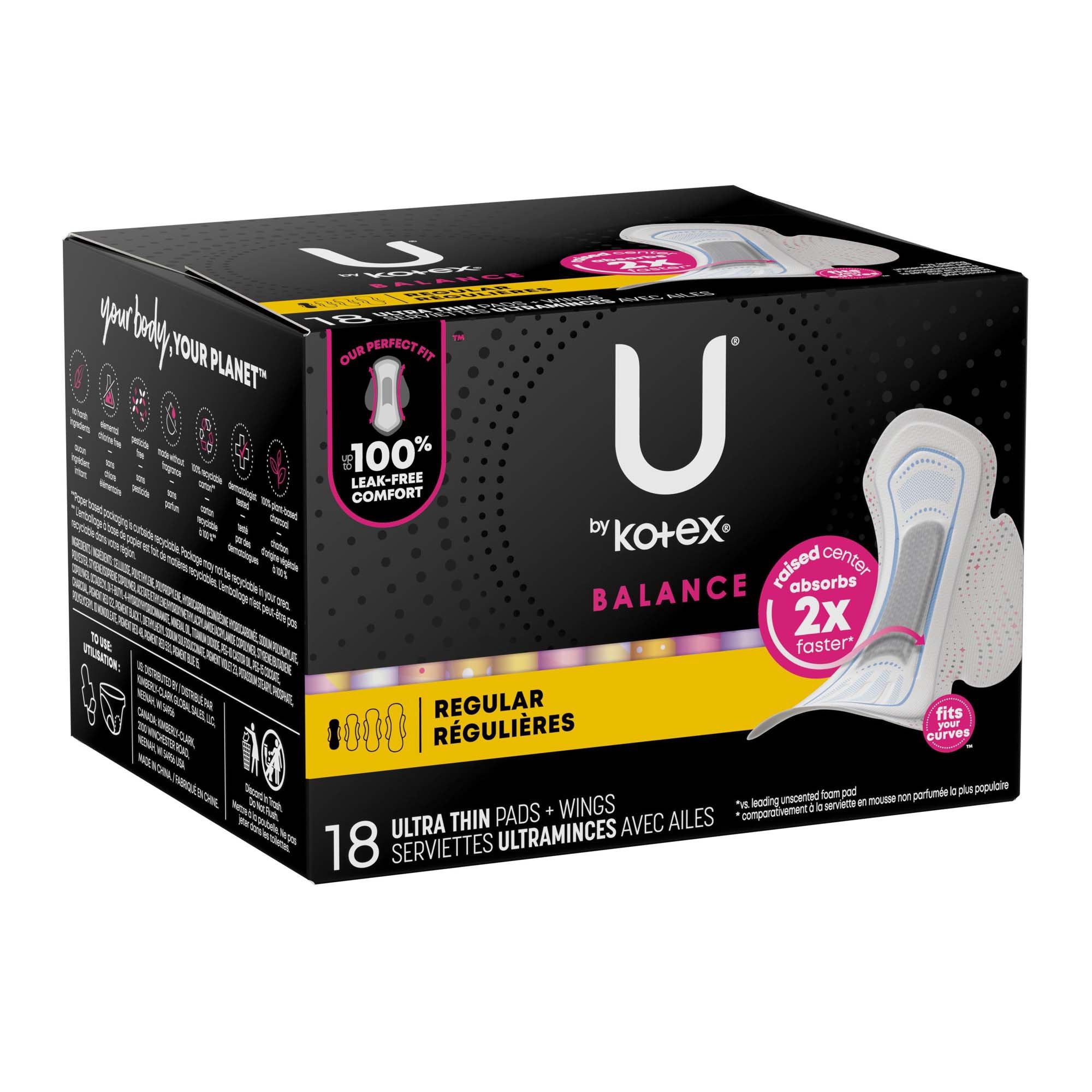 U by Kotex Balance Ultra Thin Charcoal Pads with Wings Regular