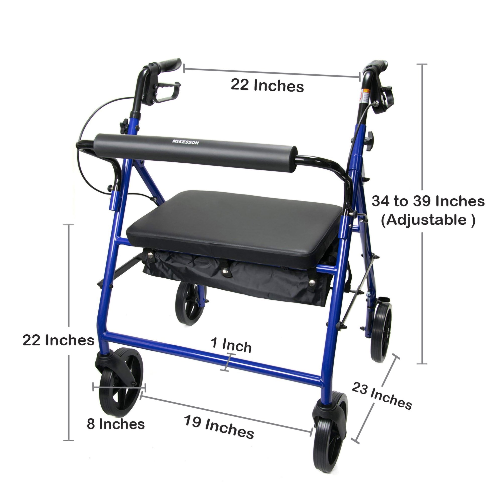 McKesson Bariatric Folding Four-Wheel Rollator, Blue