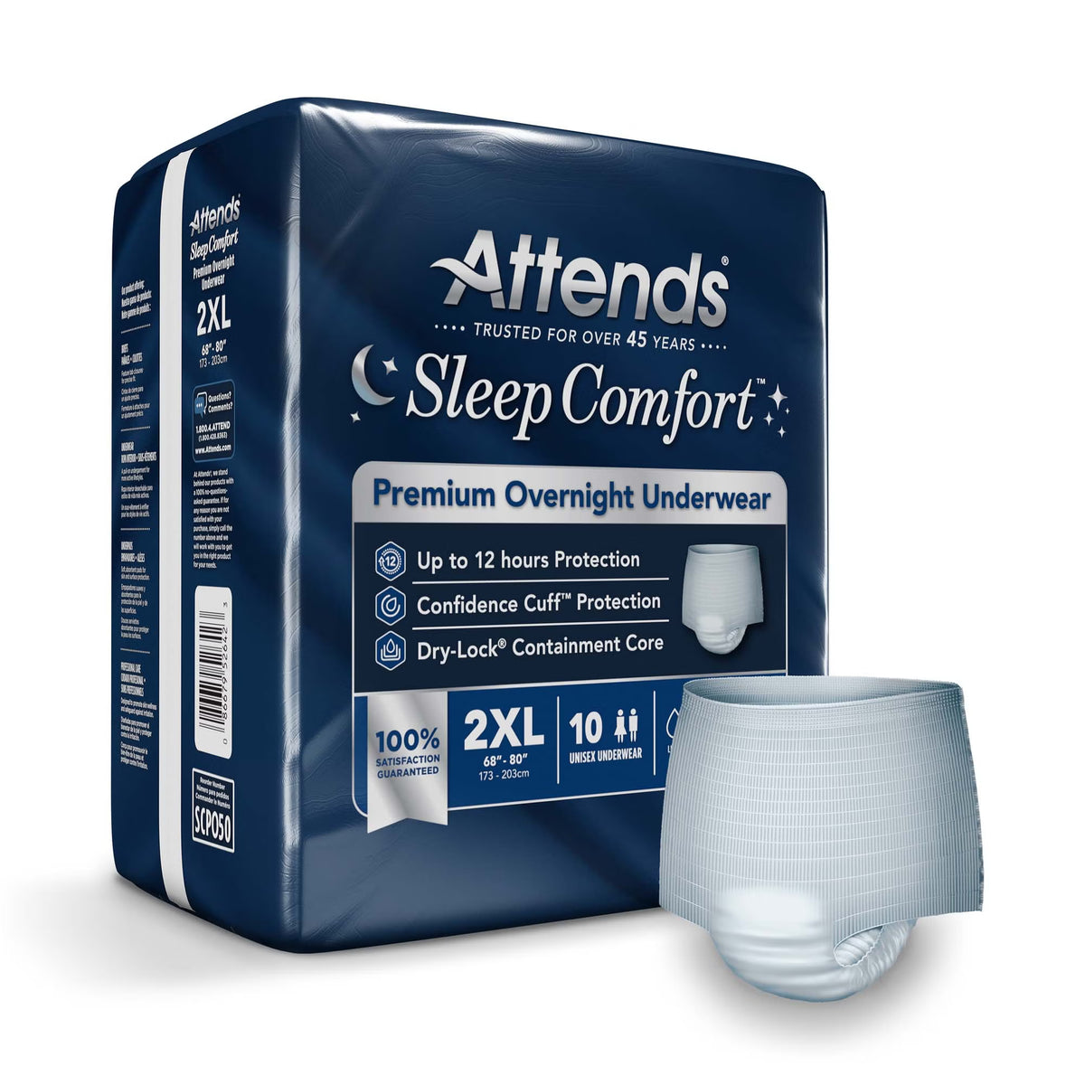 Attends® Sleep Comfort Premium Overnight Underwear, 2X-Large, 68 – 80 Inches — Bag of 10