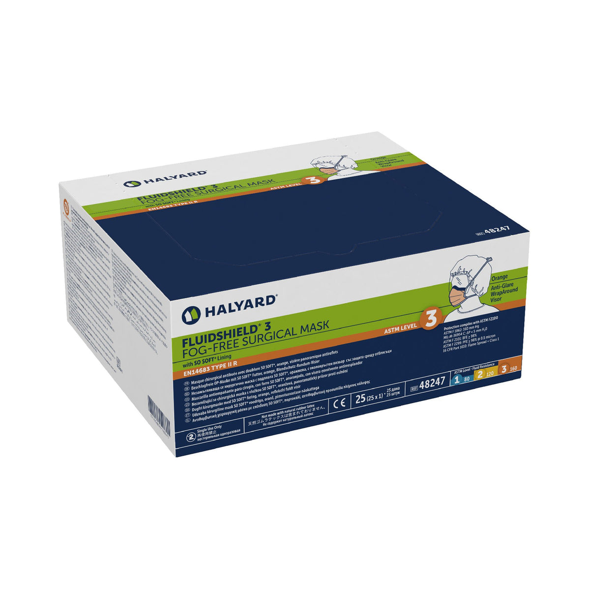 FluidShield® Surgical Mask with Eye Shield — Case of 100