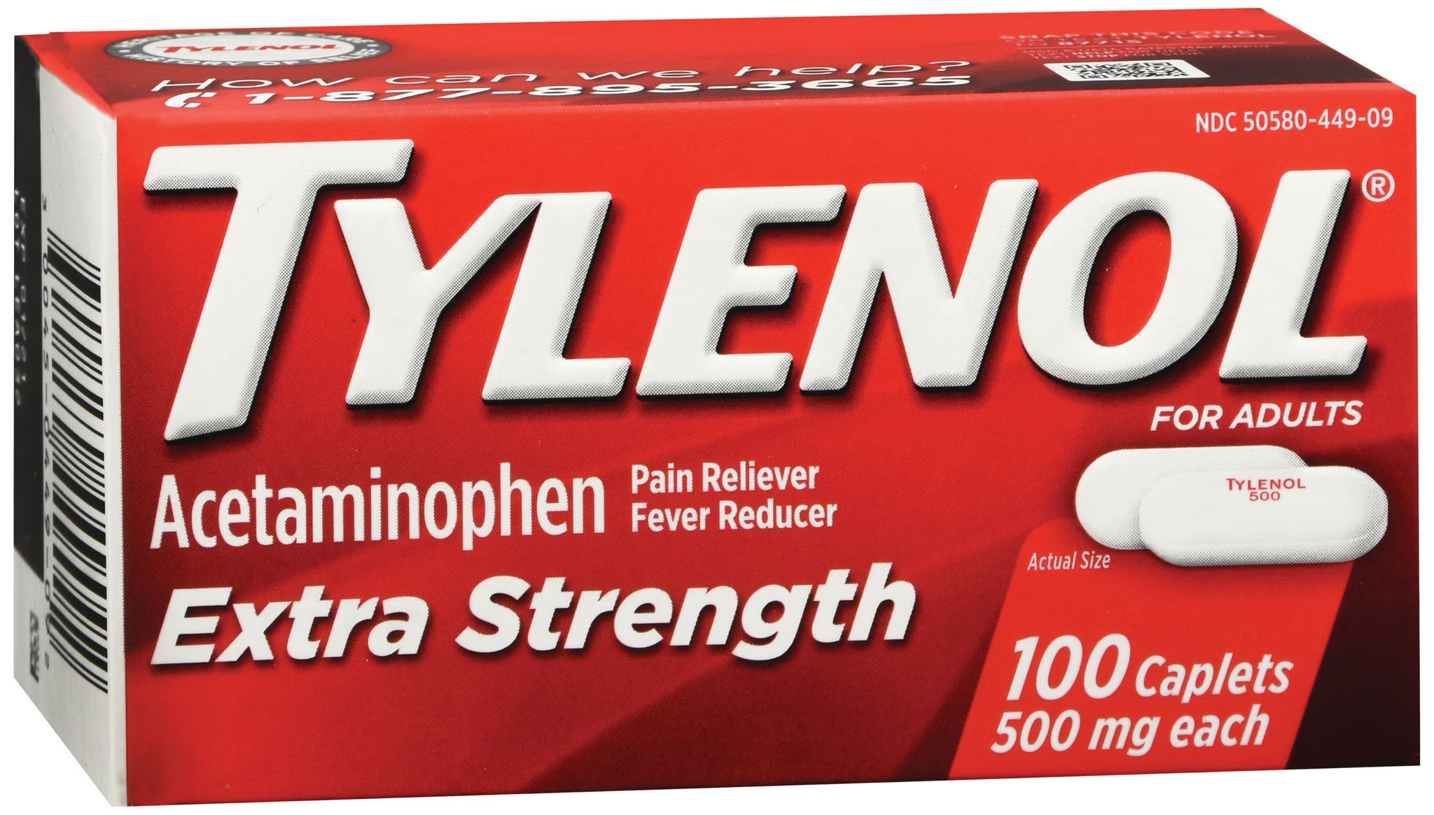 Tylenol Extra Strength caplets packaging on a white background
