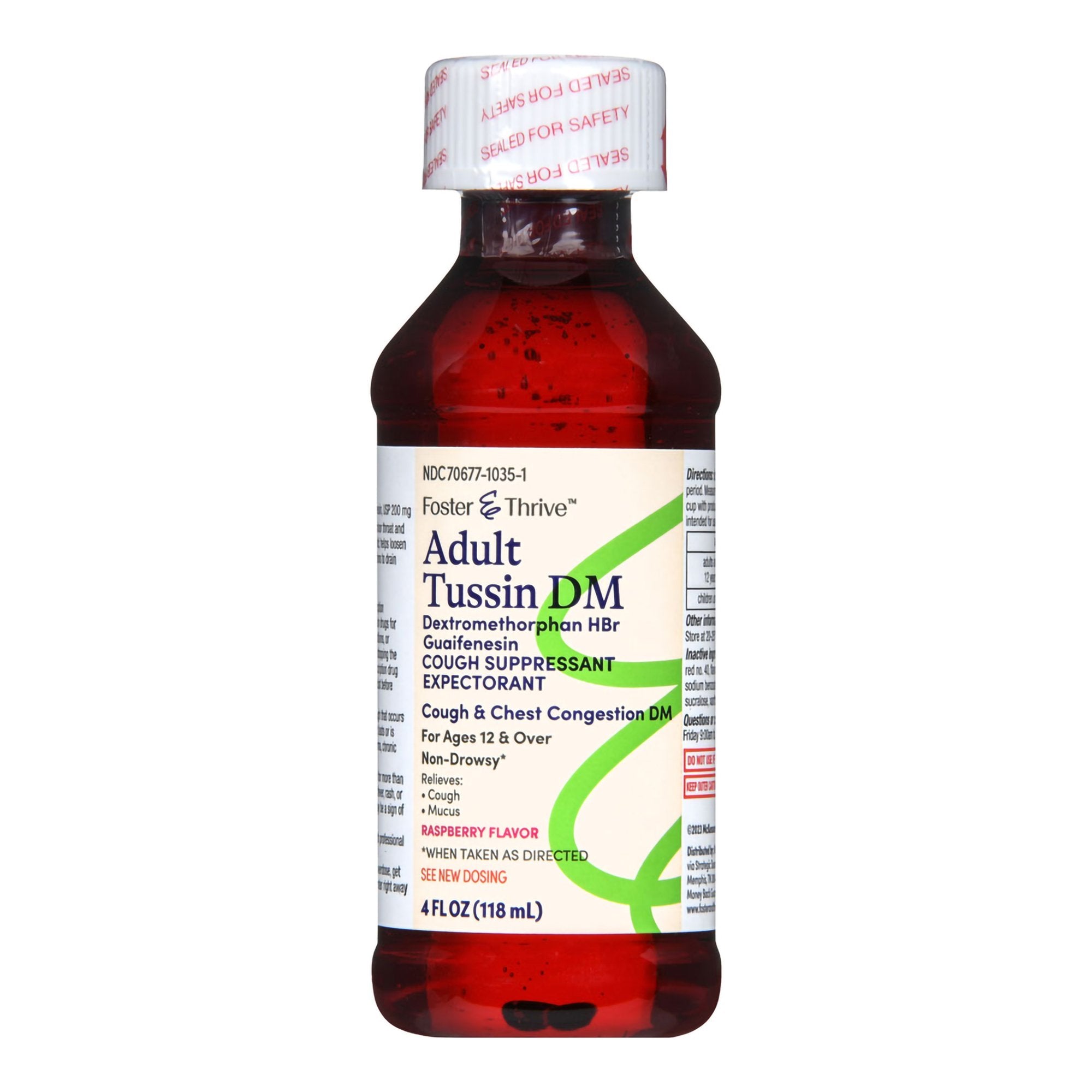 Foster & Thrive Adult Tussin DM Liquid, Raspberry Flavor