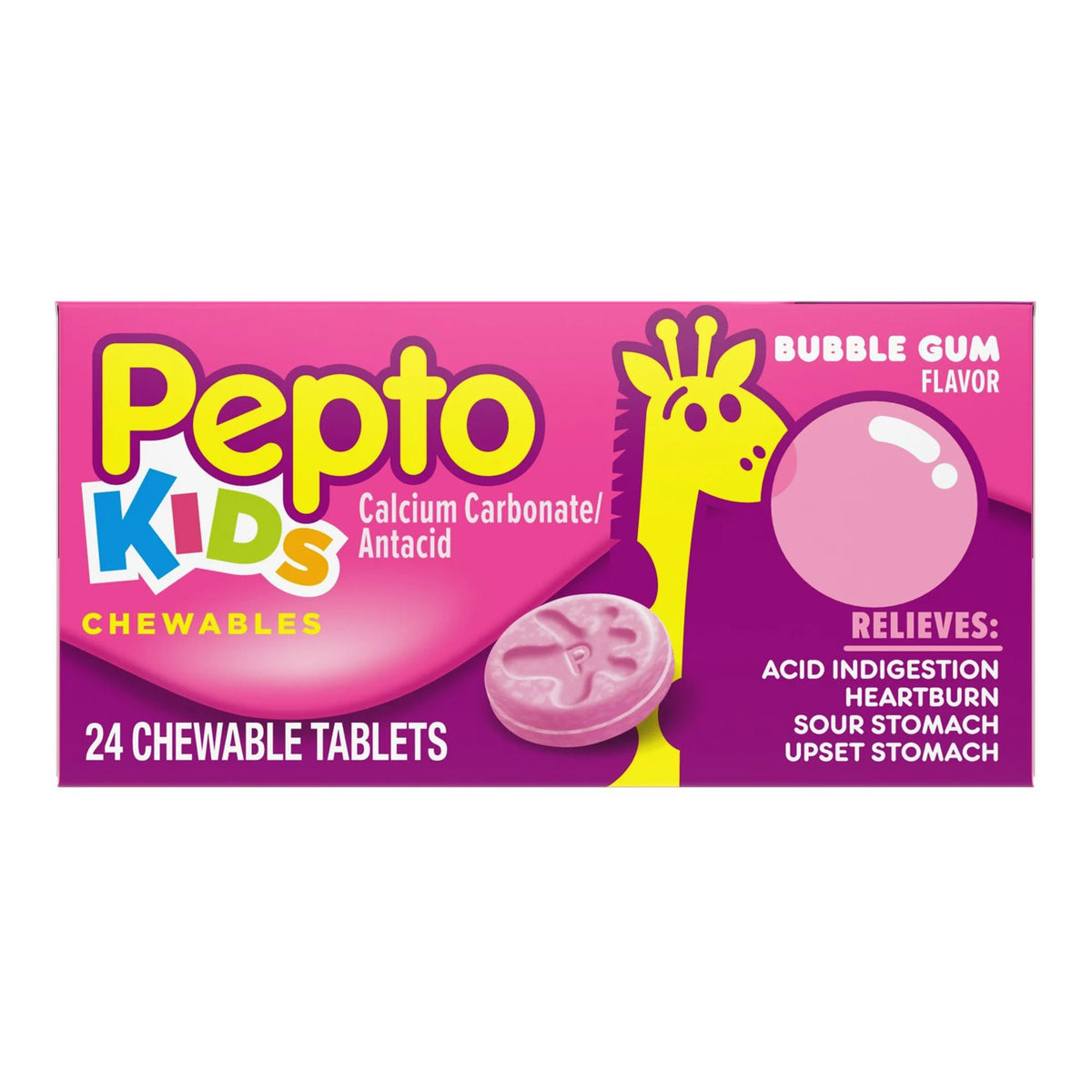 Pepto Kids Chewable Tablets Bubble Gum Flavor — Box of 24