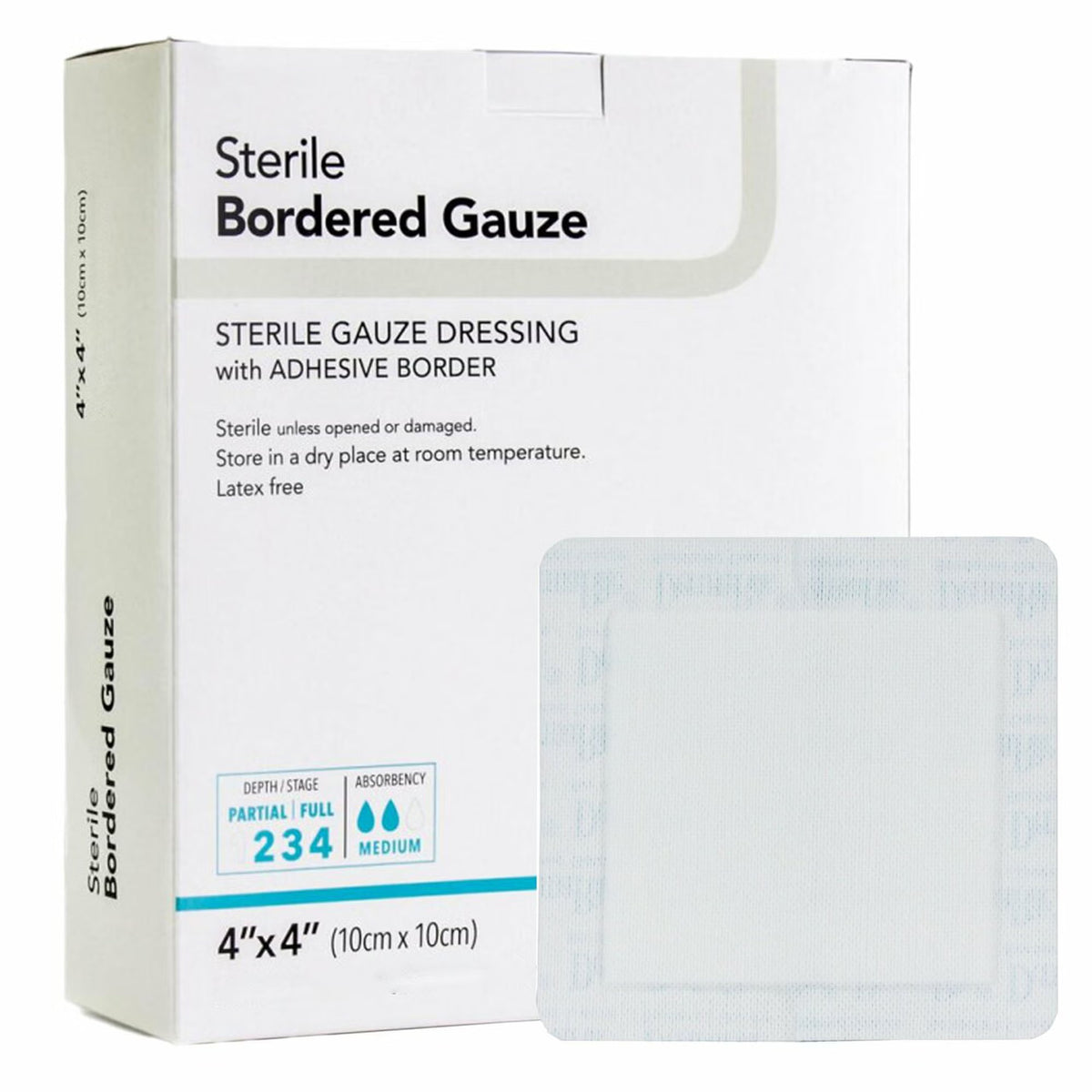 DermaRite® Adhesive Dressing, 4 x 4 Inch, White — Pack of 100