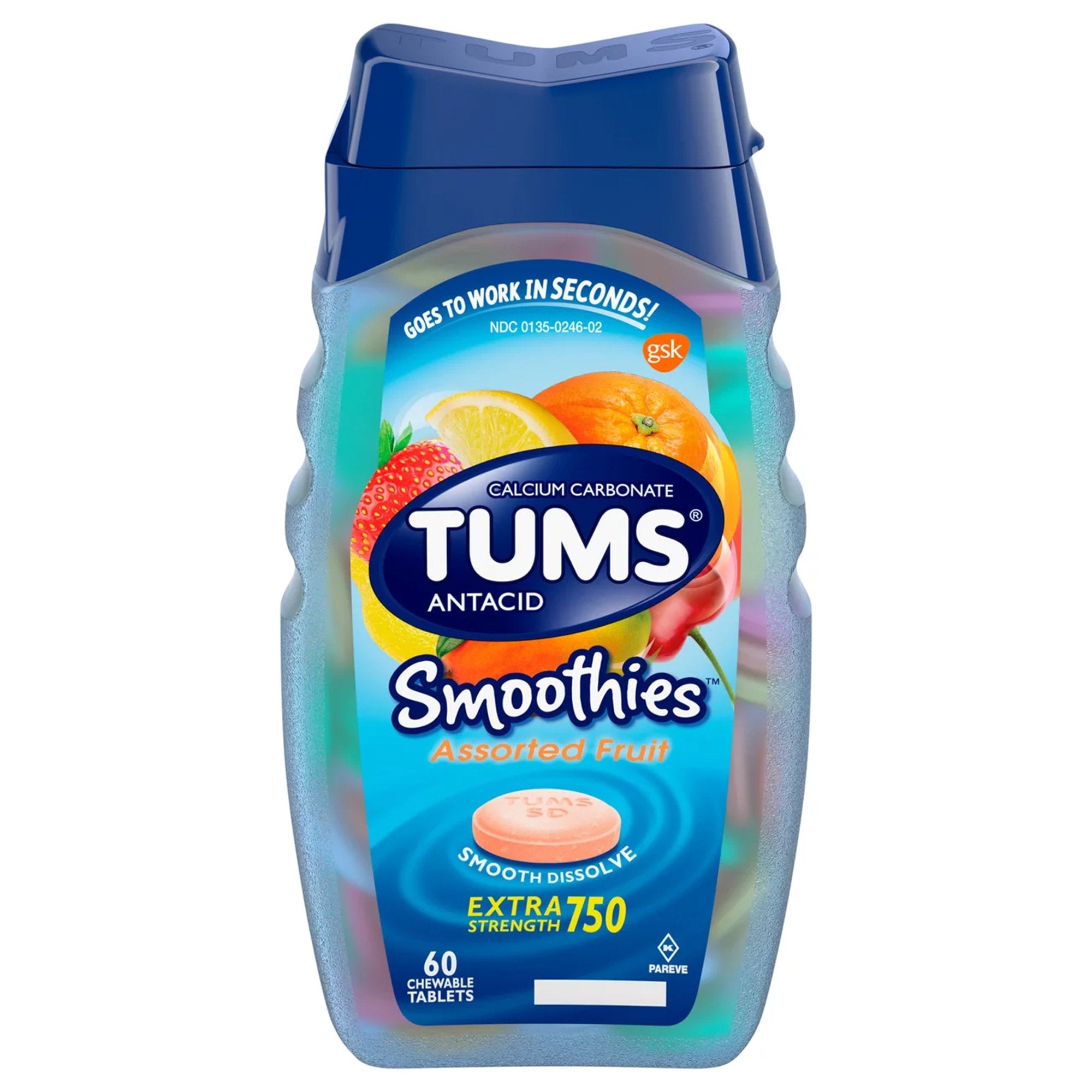 Tums Smoothies Extra Strength Antacid Chewable Tablets Assorted Fruit