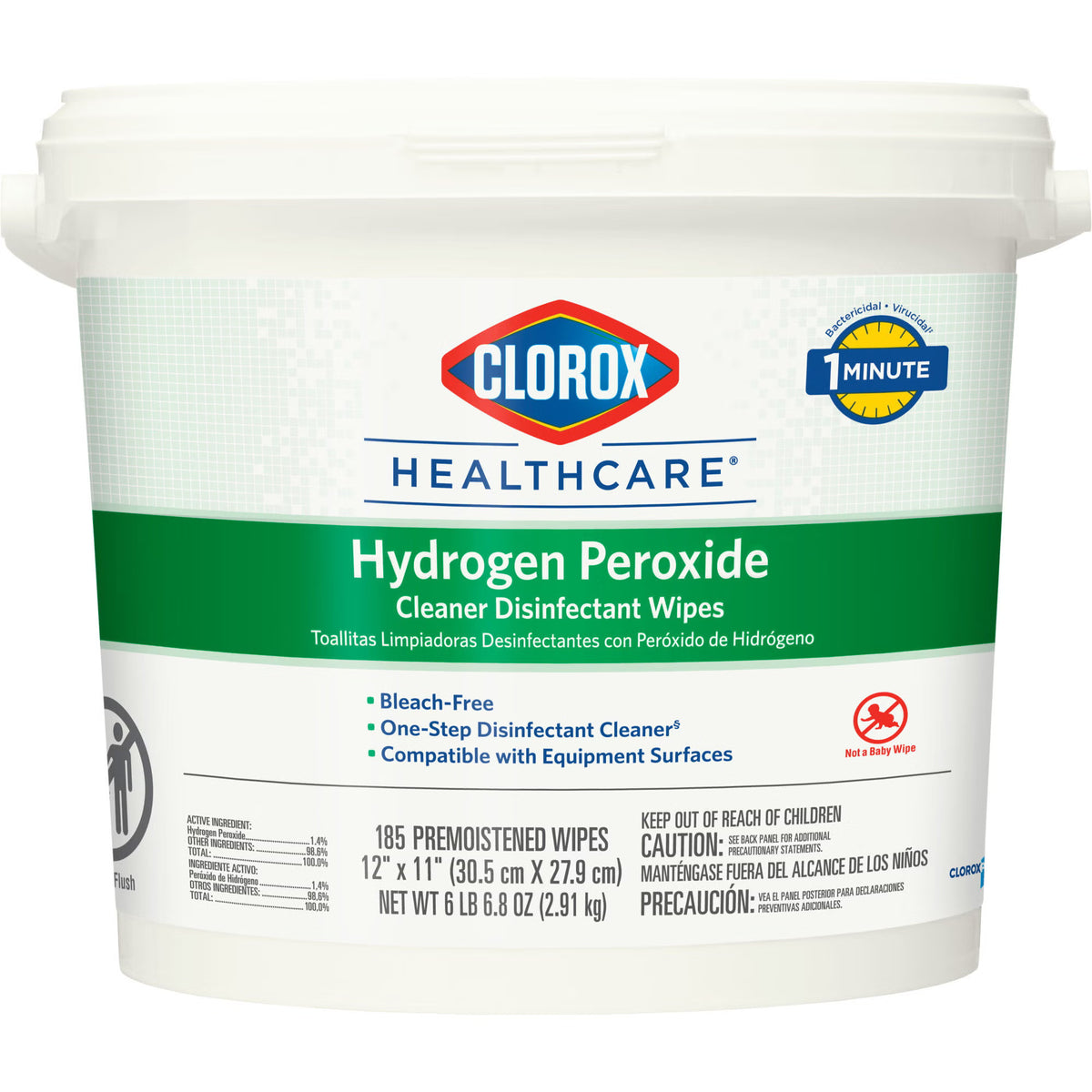 Clorox Healthcare® Hydrogen Peroxide Cleaner Disinfectant Wipes, Bucket, 185 ct.