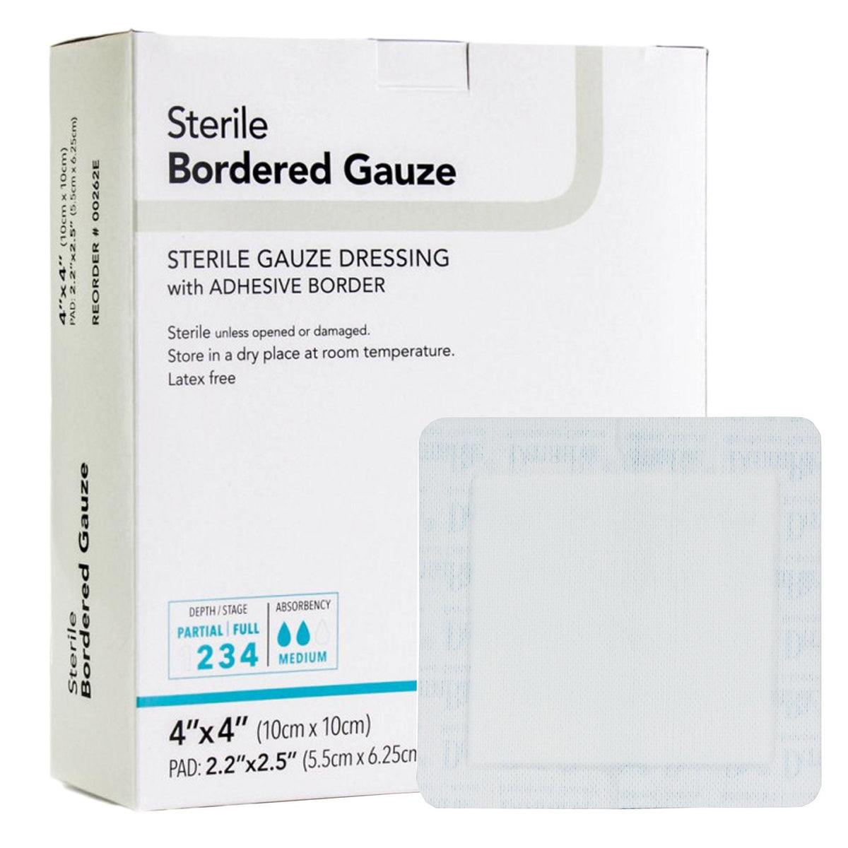 DermaRite® Bordered Gauze White Adhesive Dressing, 4 x 4 Inch — Box of 25