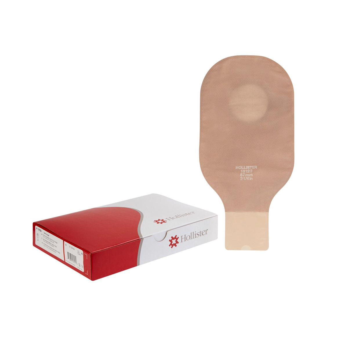 New Image™ 18123 2-Piece Beige Colostomy Pouch, Pre-cut to Fit 57mm Stomas, Red — Box of 10
