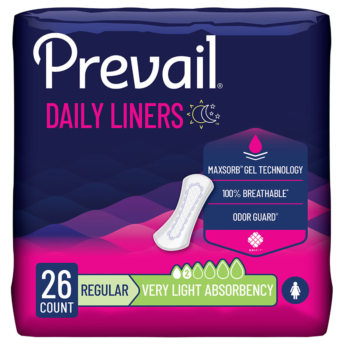 Prevail® Daily Liner Very Light Bladder Control Pad, 7.5-Inch Length — Bag of 26