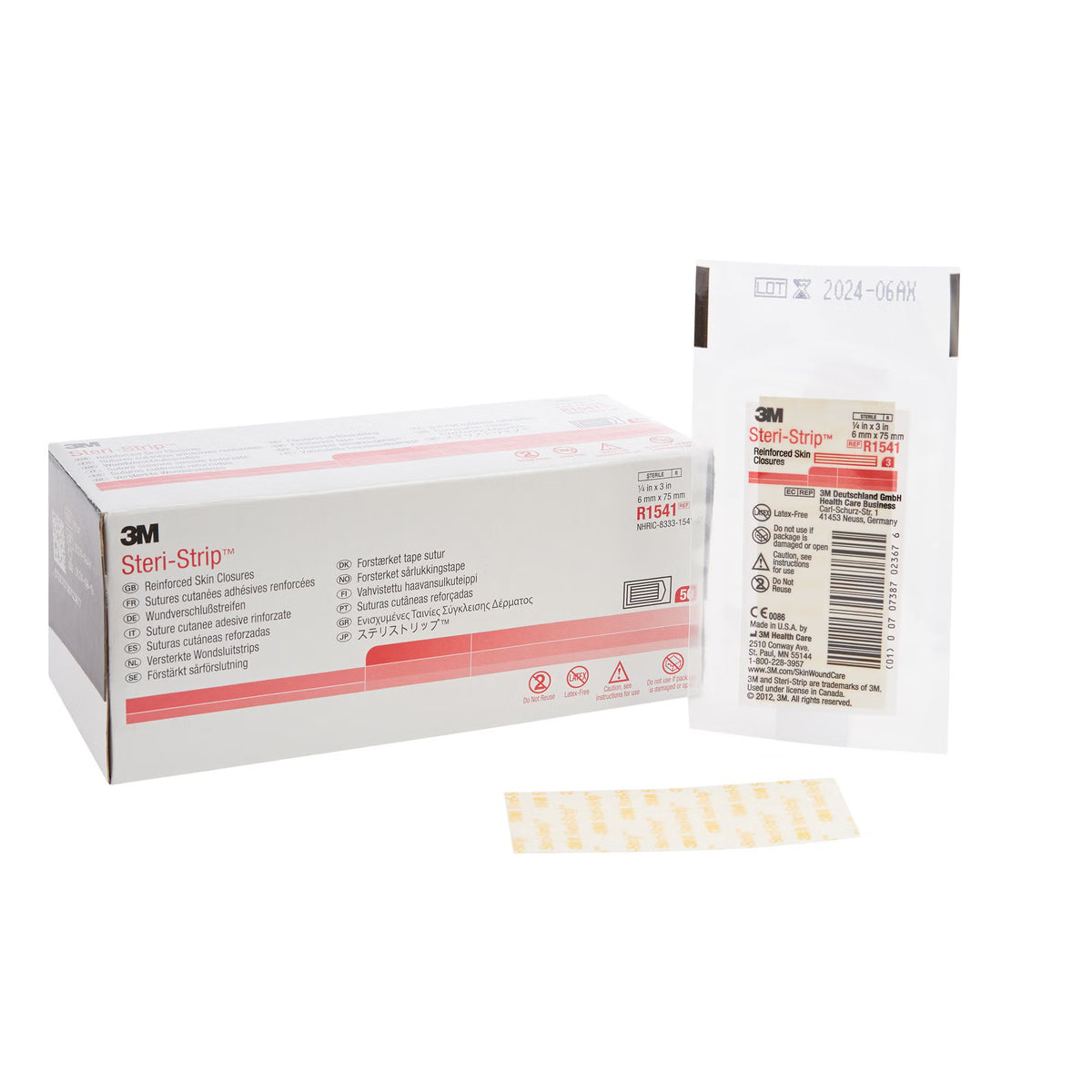 3M Steri-Strip Skin Closure Strips, 1/4 inch x 3 Inch, Reinforced Strip, White — Box of 50