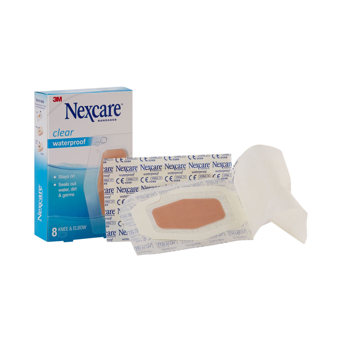 Nexcare™ Waterproof Knee / Elbow Sheer Adhesive Strip, 2-3/8 x 3½ Inch — Box of 8