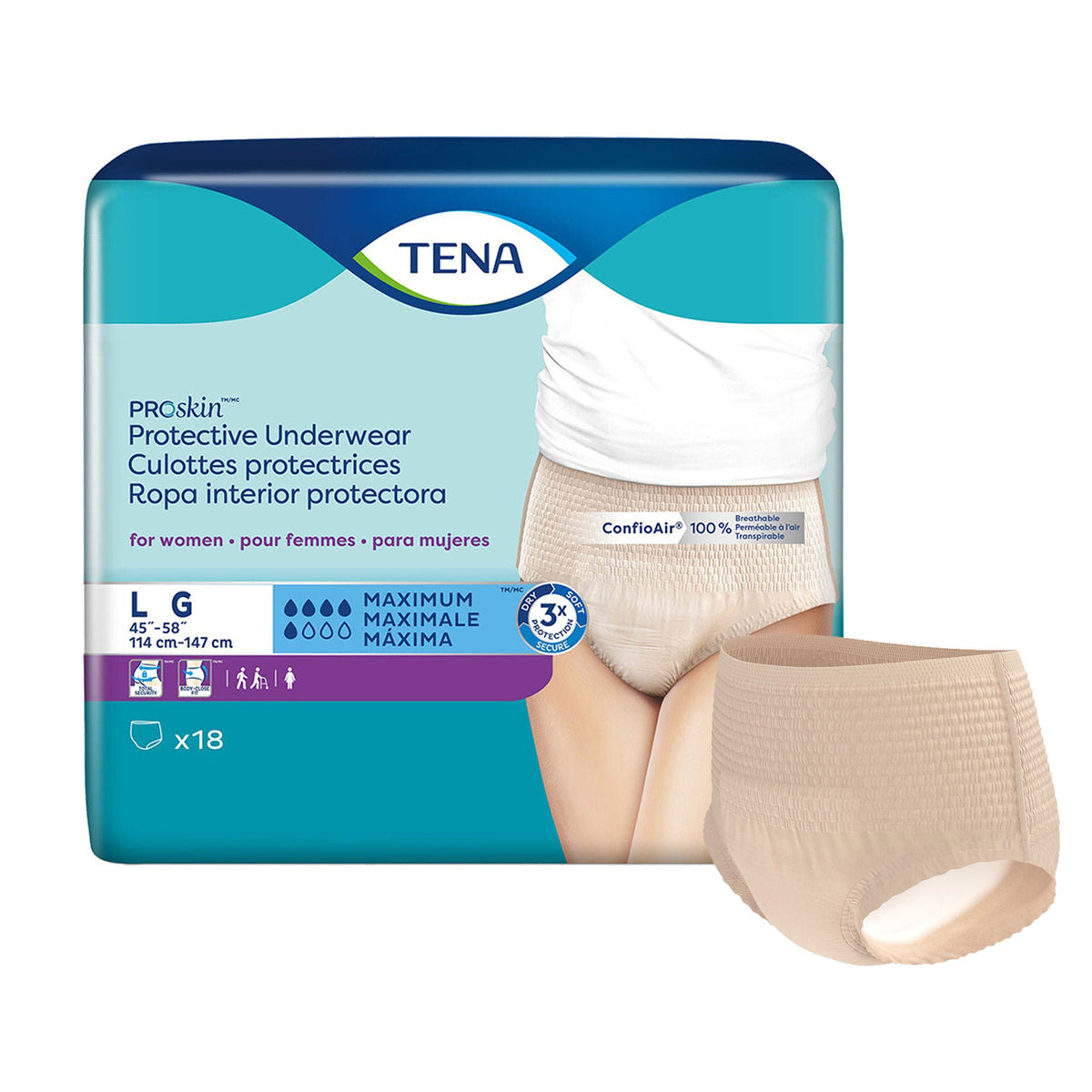 Tena® ProSkin™ Maximum Absorbent Underwear for Women, Large — Bag of 18