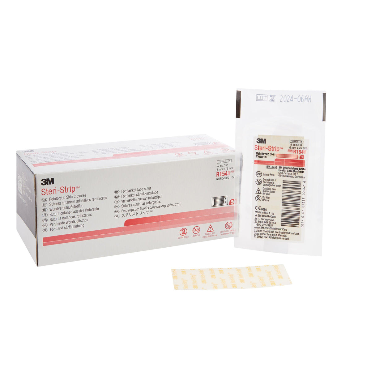 3M Steri-Strip Skin Closure Strips, 1/4 inch x 3 Inch, Reinforced Strip, White — Box of 50
