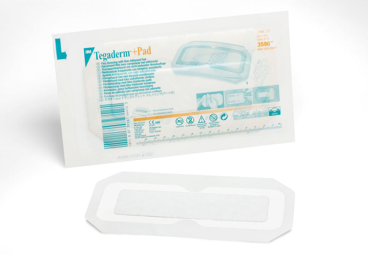 3M™ Tegaderm™ Transparent Film Dressing with Pad, 3-1/2 x 8 Inch — Box of 25