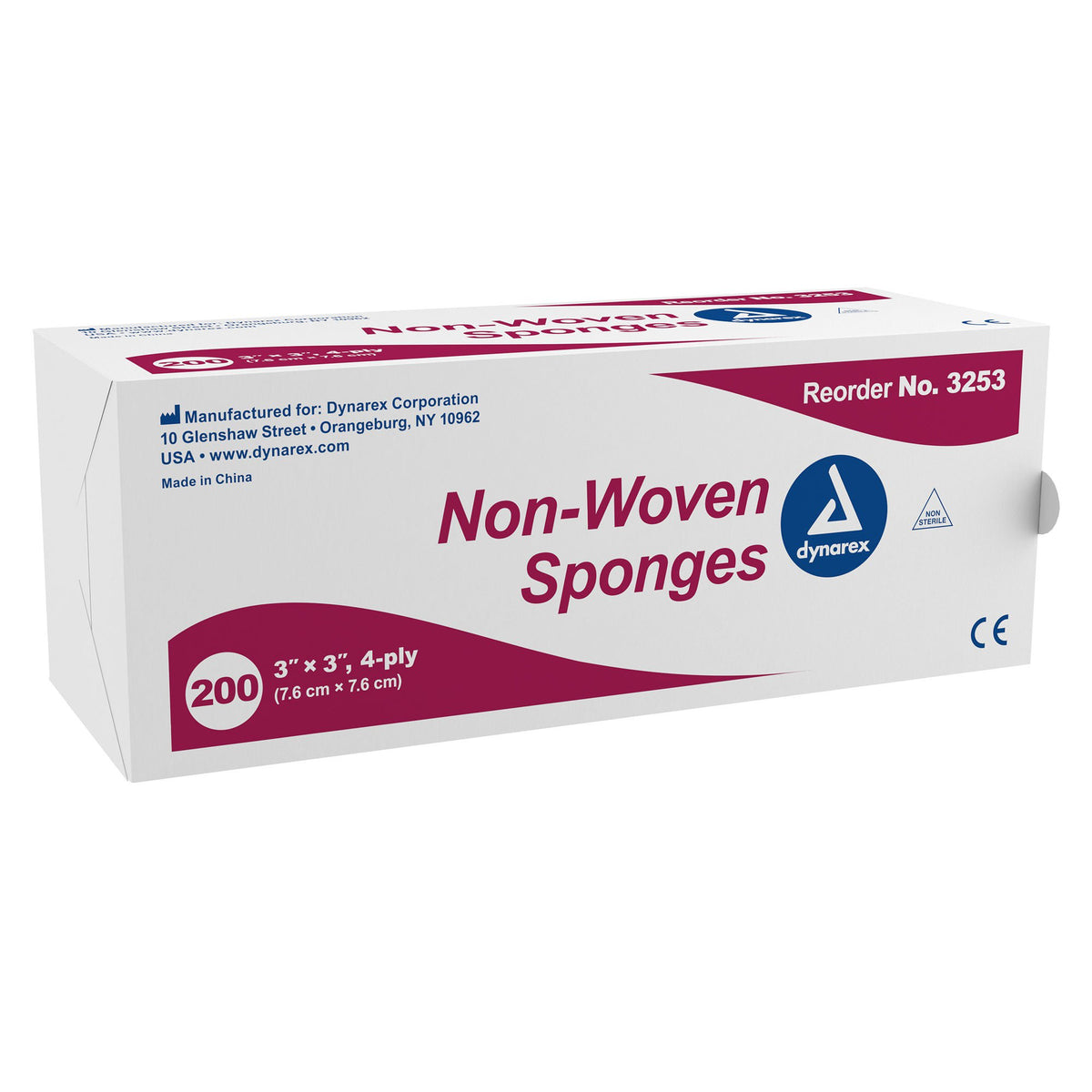 dynarex Nonwoven Sponge, 3 x 3 Inch, 4-Ply — Box of 200