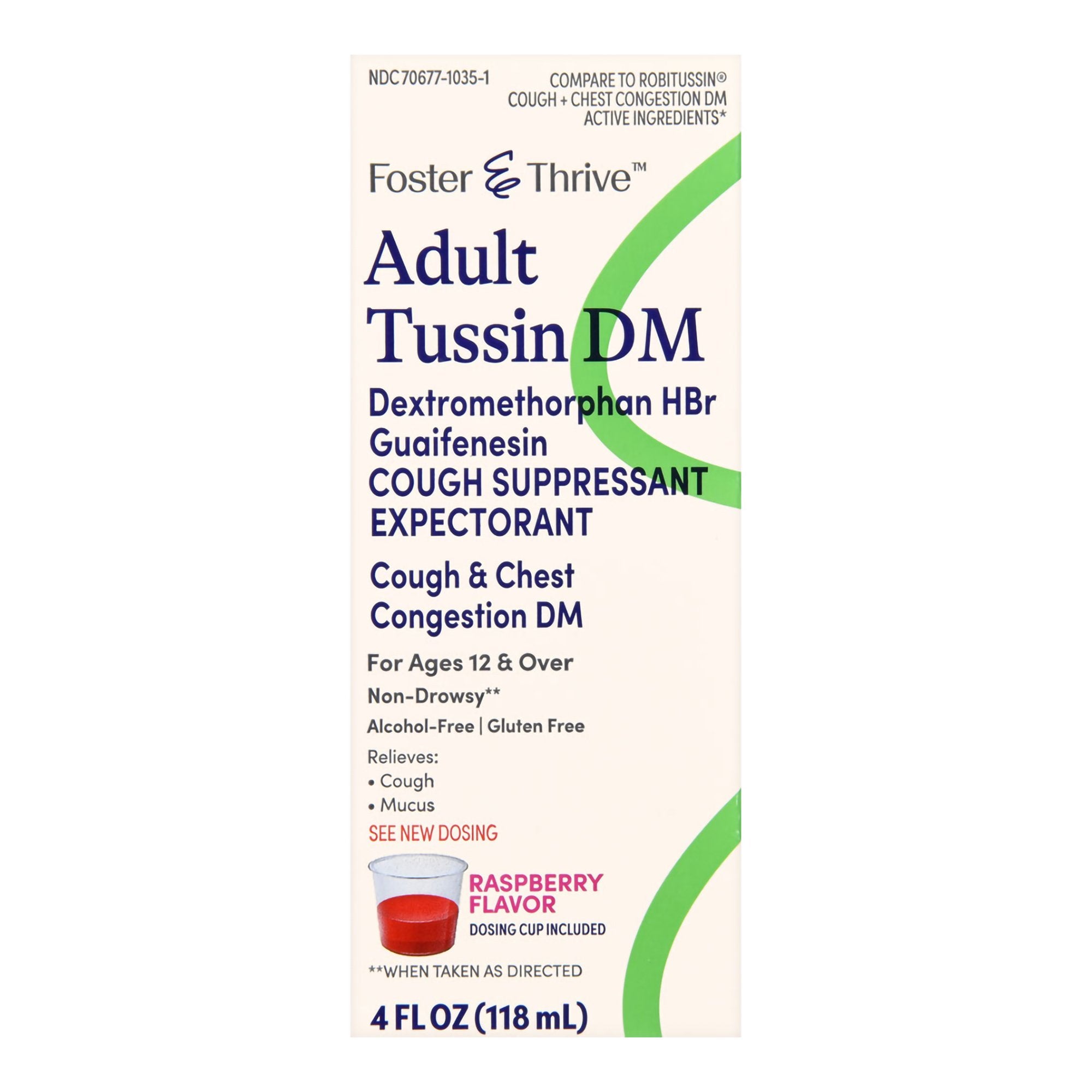 Foster & Thrive Adult Tussin DM Liquid, Raspberry Flavor