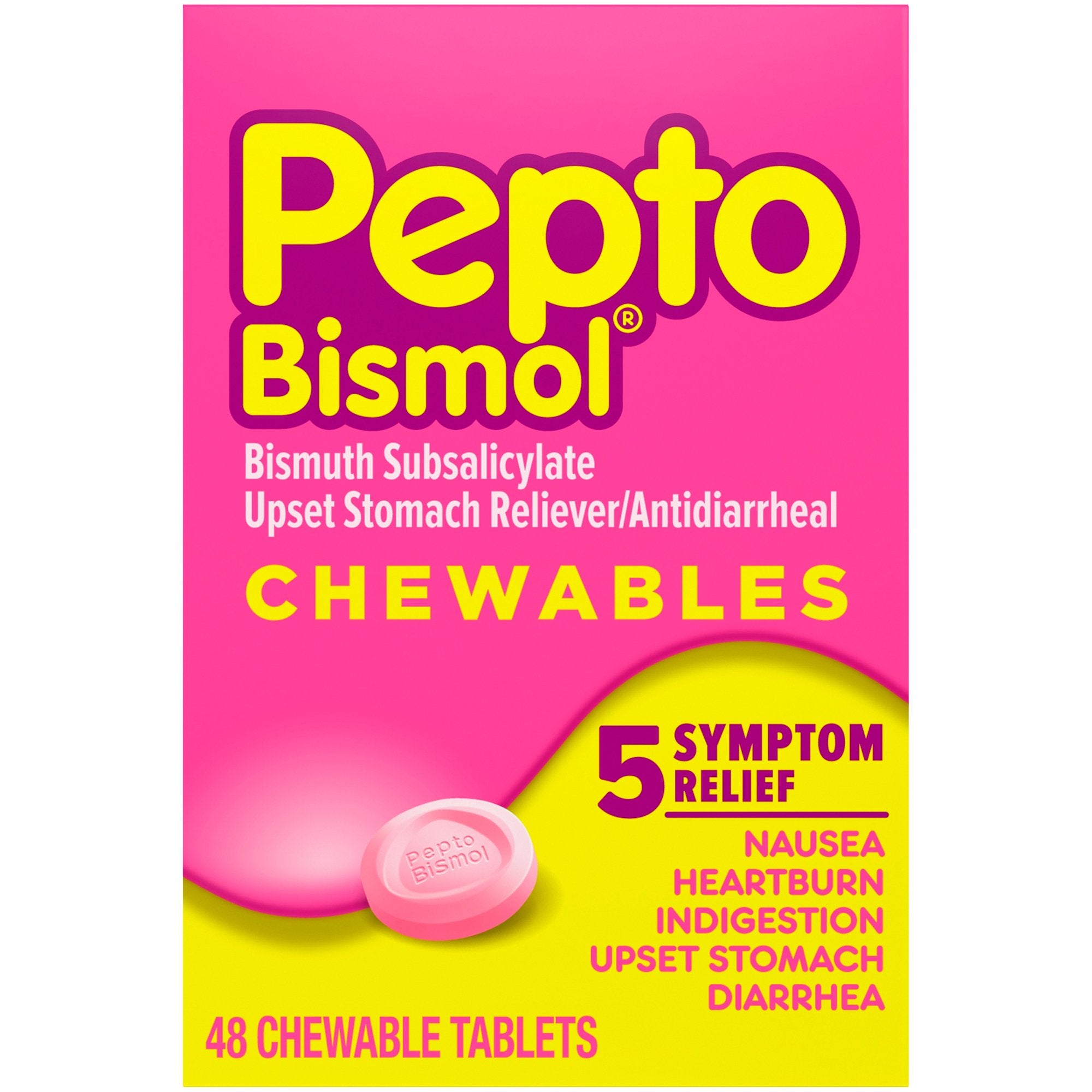 Pepto Bismol Bismuth Subsalicylate Anti-Diarrheal 48-Chewable Tablets