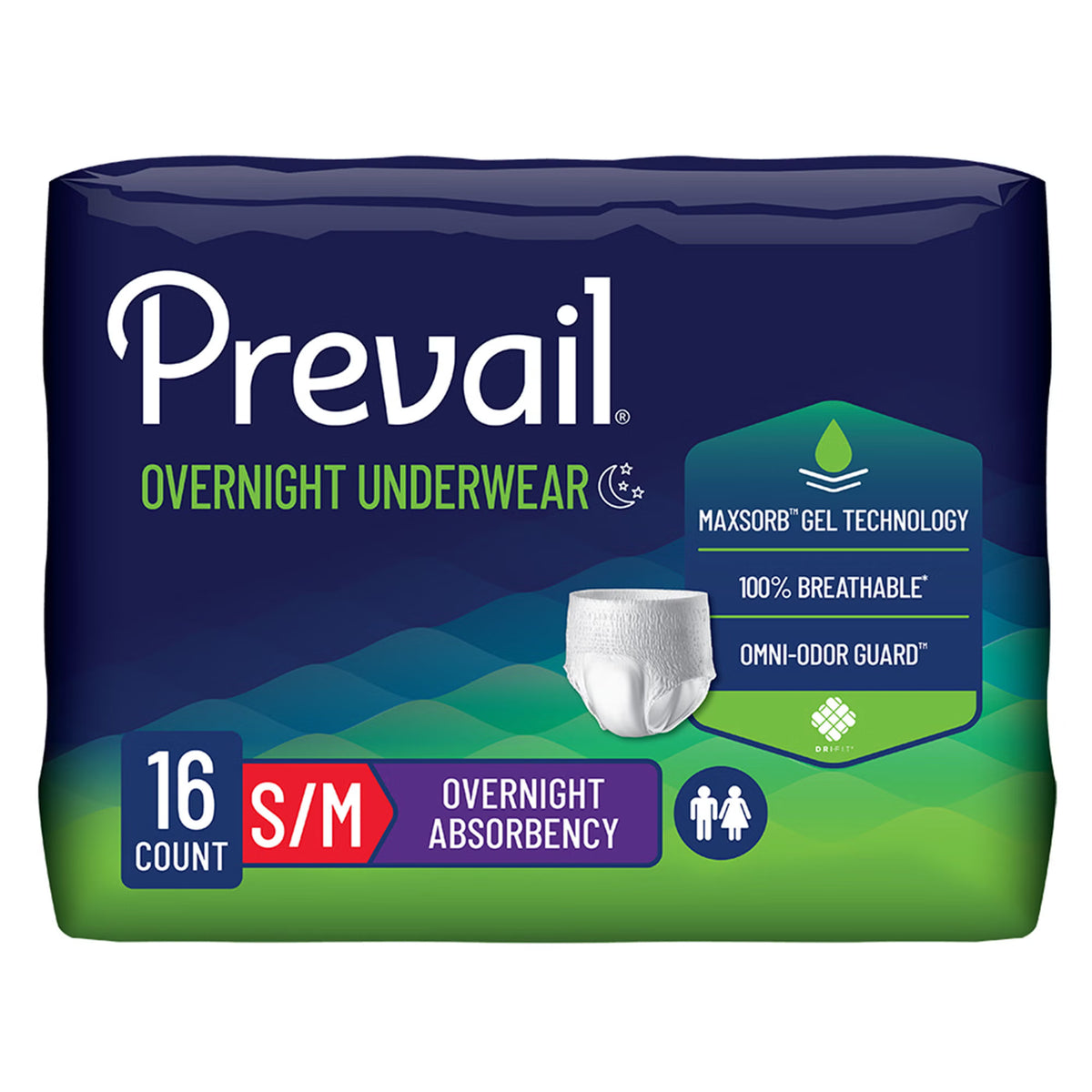 Prevail® Overnight Absorbent Underwear, Small — Pack of 16