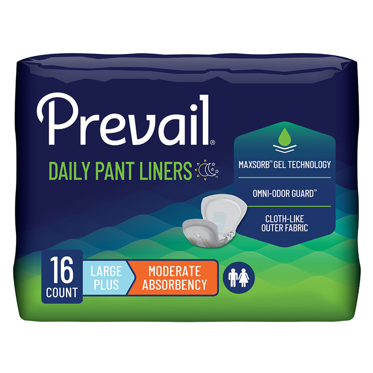 Prevail® Daily Pant Liners Moderate Absorbency Bladder Control Pad, 28 Inch — Pack of 16