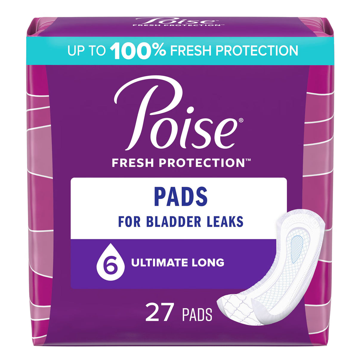 Poise® Bladder Control Pads for Women, Heavy Absorbency, 15.9-Inch Length — Pack of 27