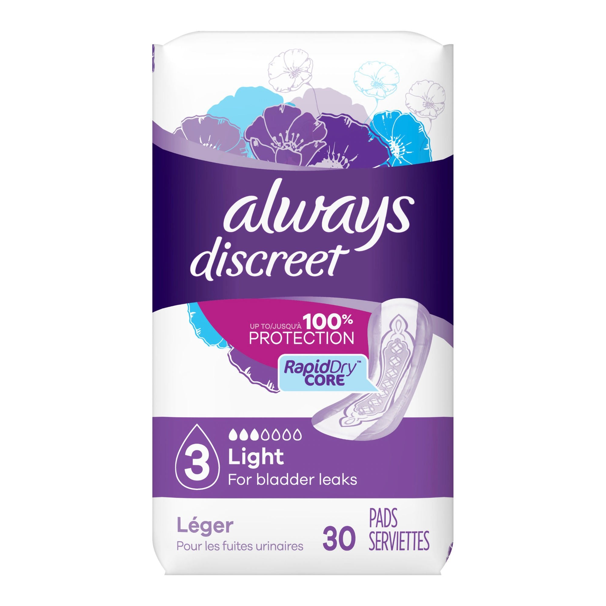 Always® Discreet Bladder Control Pad, Size 3