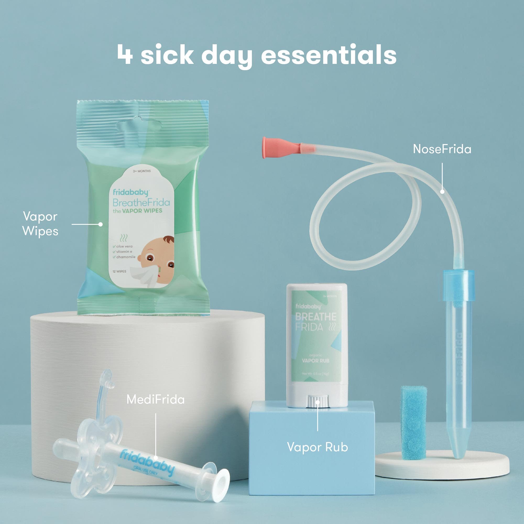 frida baby Sick Day Prep Kit, NoseFrida + Filters, Accu-Dose, Wipes & Vapor Rub