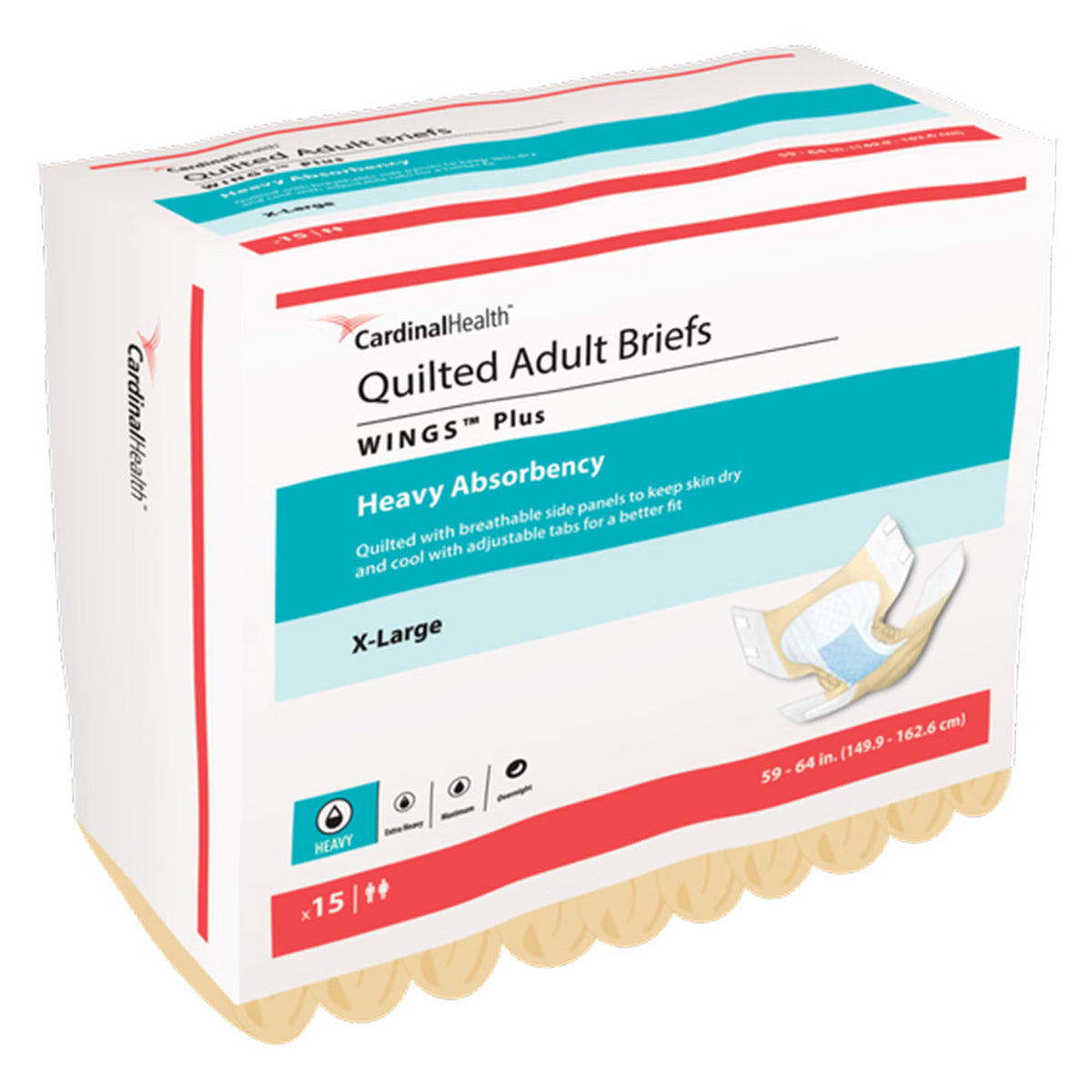 Wings™ Plus Quilted Heavy Absorbency Incontinence Brief, Extra Large — Bag of 15