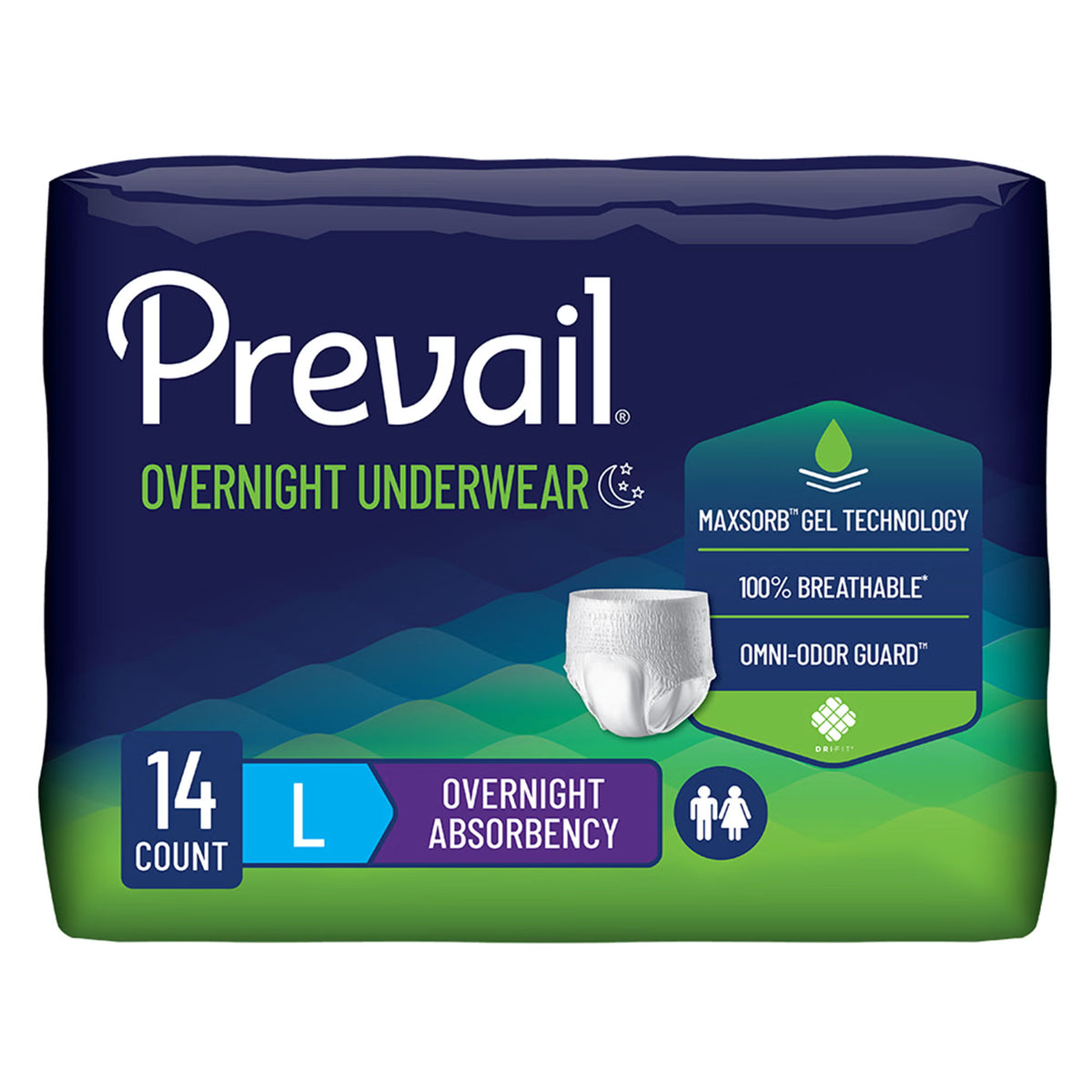 Prevail® Overnight Absorbent Underwear, Large — Pack of 14