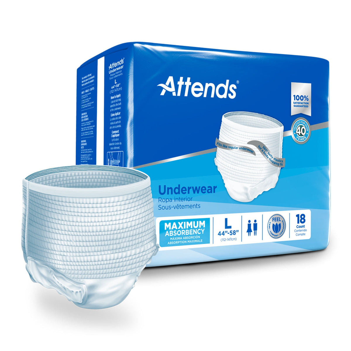 Attends® Care Adult Absorbent Underwear, Heavy Absorbency, Large, White — Bag of 25