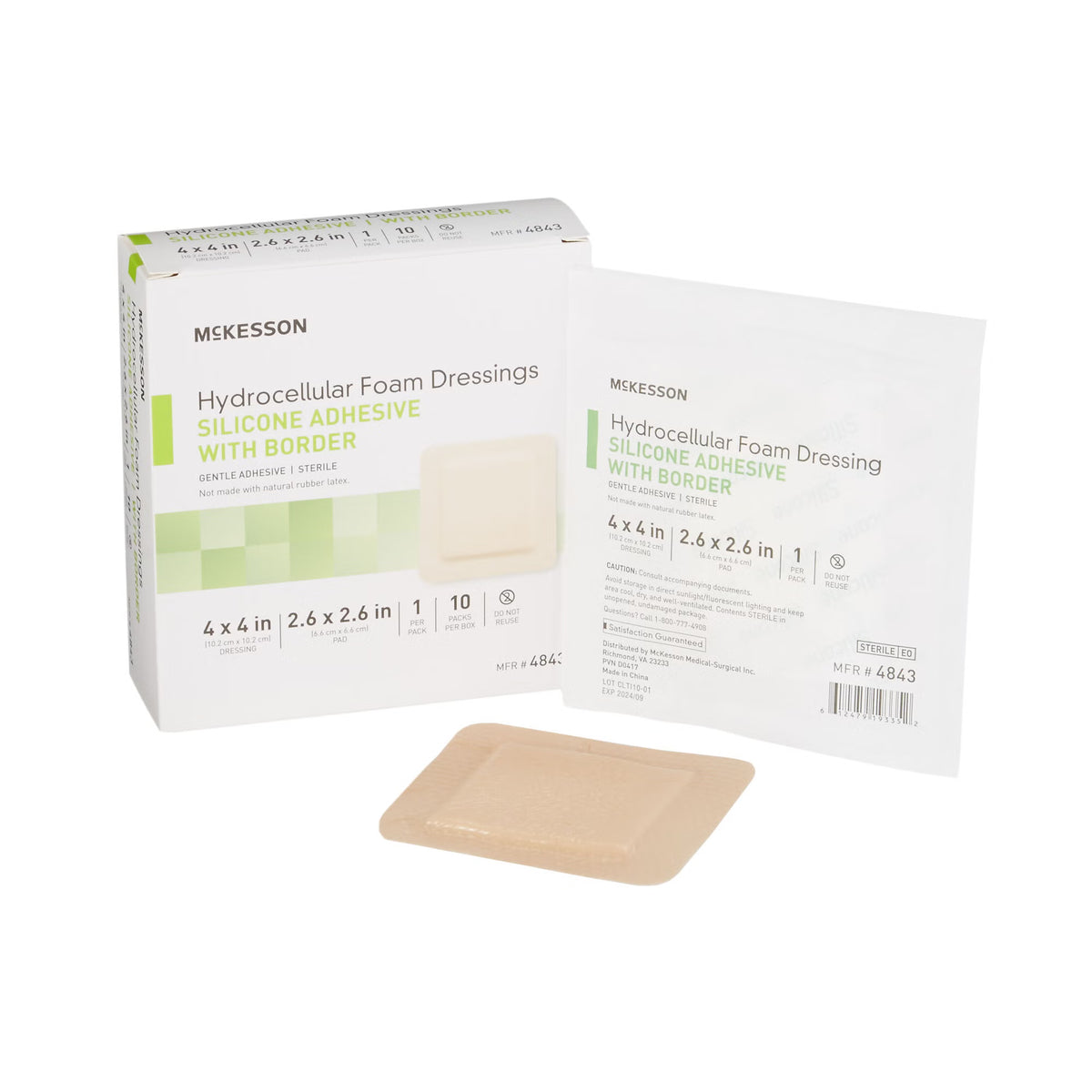 McKesson Silicone Adhesive with Border Silicone Foam Dressing, 4 x 4 Inch