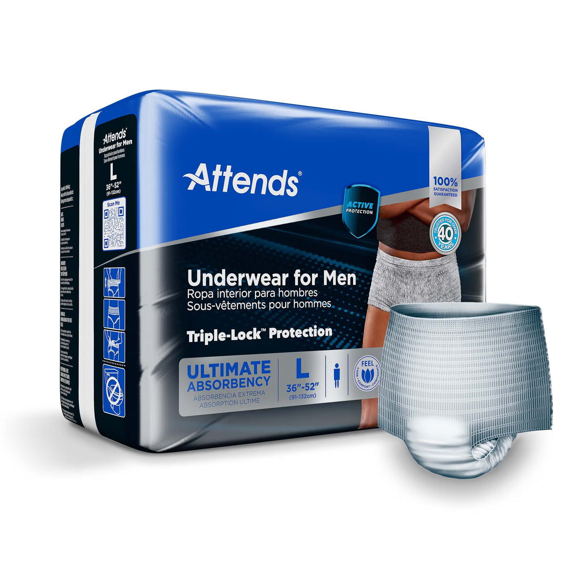Attends® Discreet Men's Underwear, Level 5, Large — Bag of 18