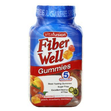 VitaFusion Fiber Well Gummies packaging with blue and red design.