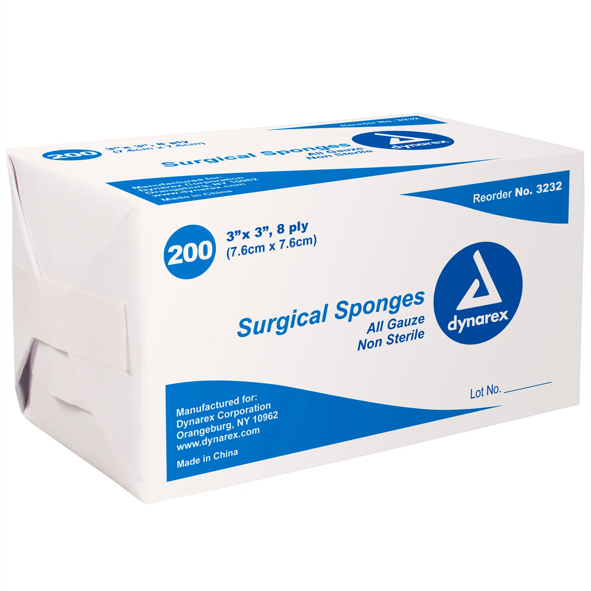dynarex® Gauze Sponge, 3 x 3 Inch, Eight-Ply — Box of 200