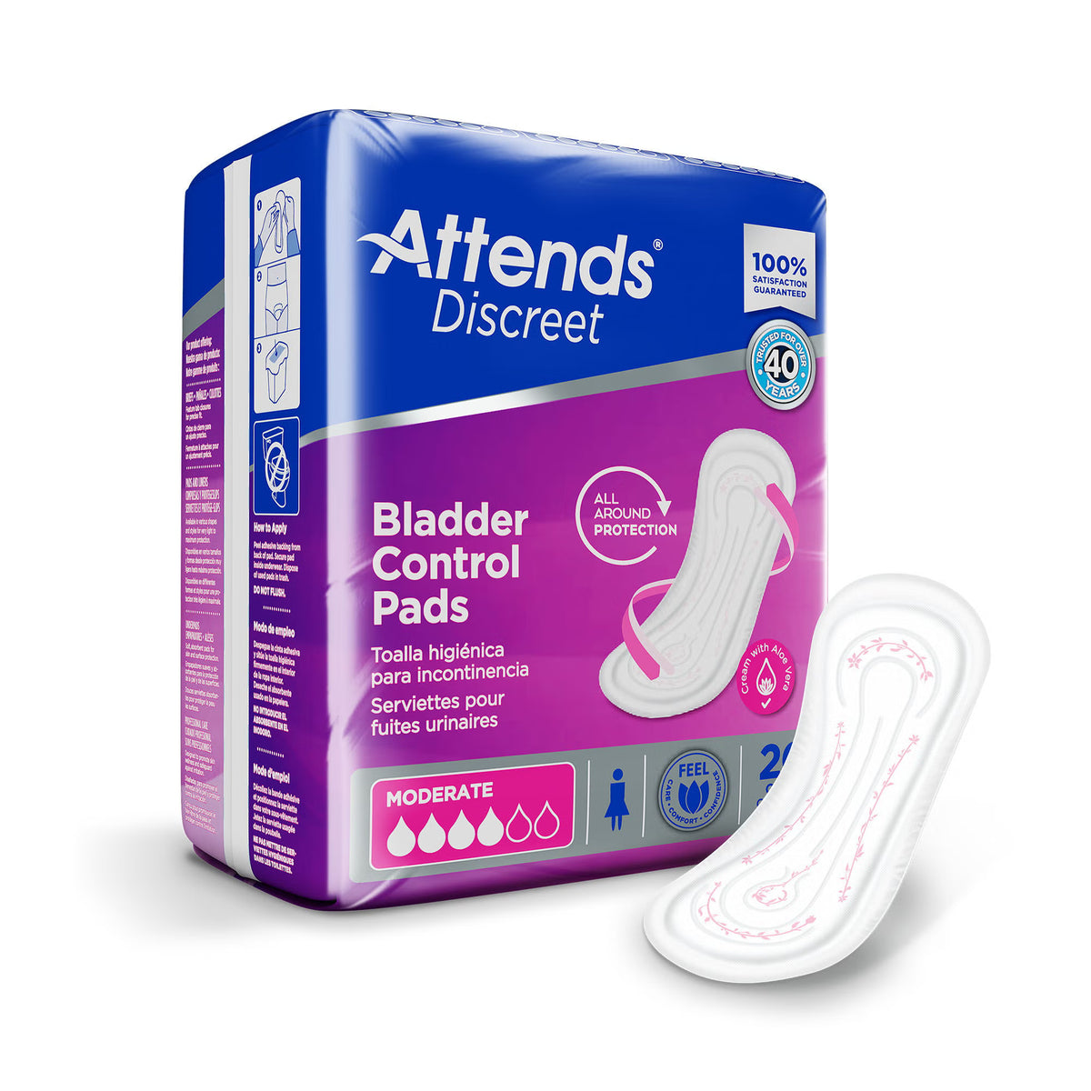 Attends® Discreet Women's Moderate Bladder Control Pad, 10.5-Inch Length — Bag of 20