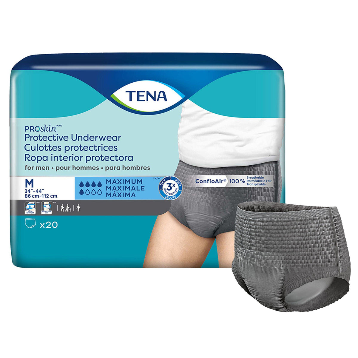 Tena® ProSkin™ Maximum Absorbent Underwear for Men, Medium — Bag of 20