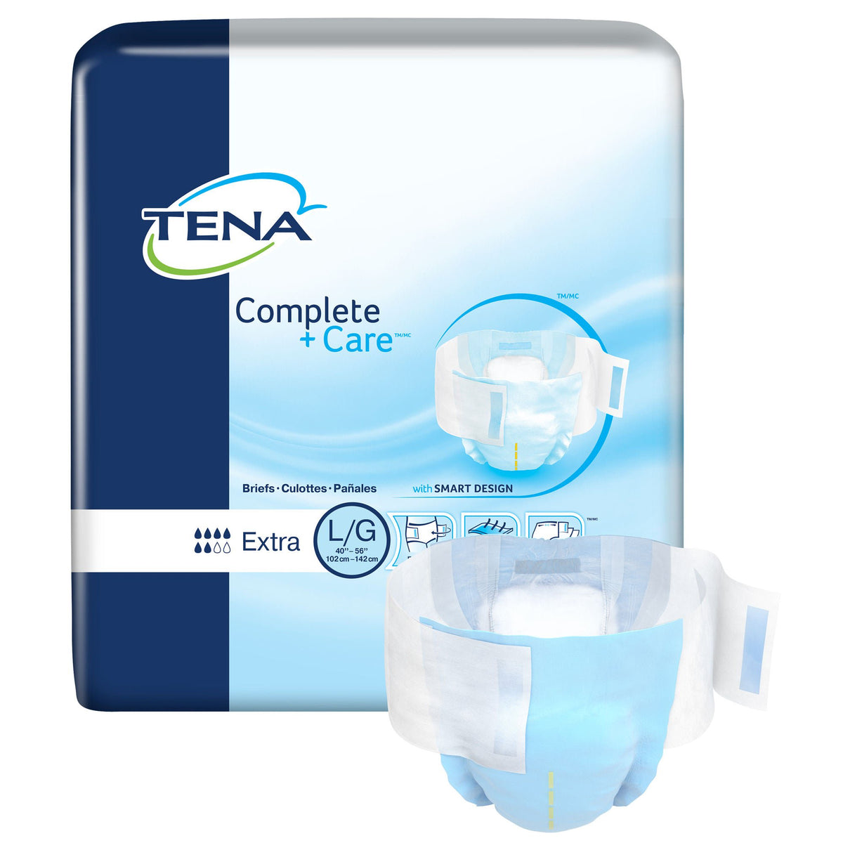 Tena® Complete +Care™ Extra Incontinence Brief, Large — Bag of 24