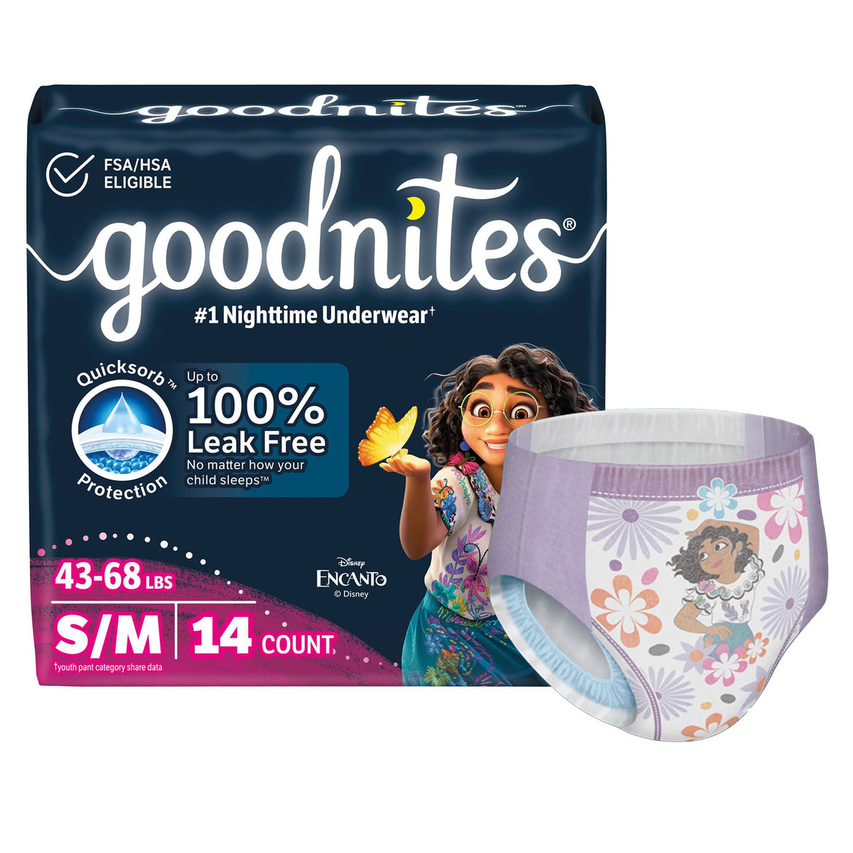 Goodnites® Heavy Absorbency Nighttime Underwear, S/M for Girls 43 – 68 lbs. — Pack of 14