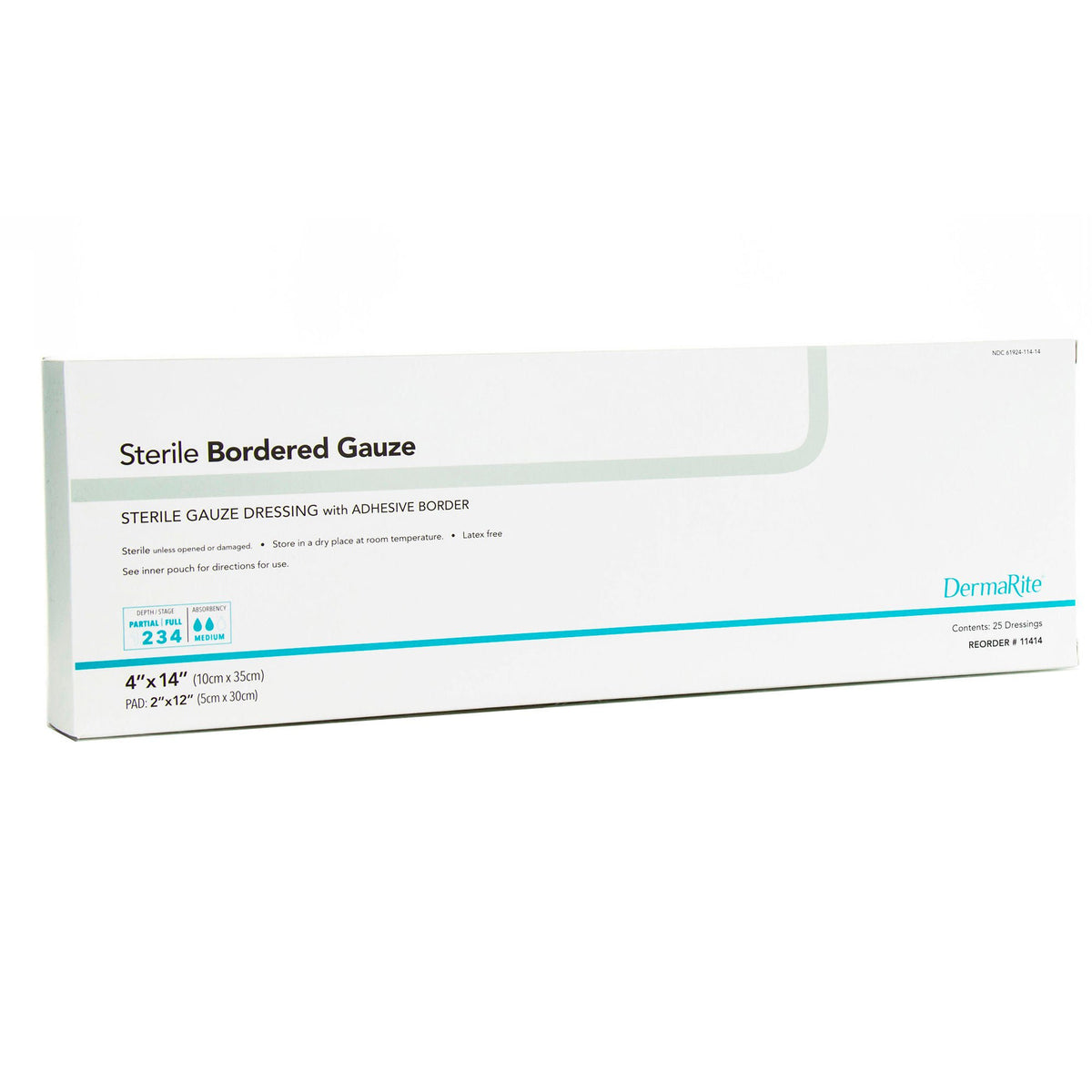 DermaRite® Sterile Gauze Adhesive Dressing, 4 x 14 inch — Box of 25