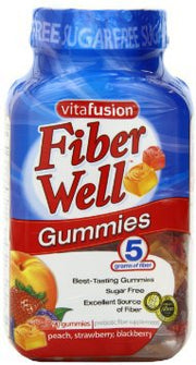 VitaFusion Fiber Well Gummies packaging with blue and red design.