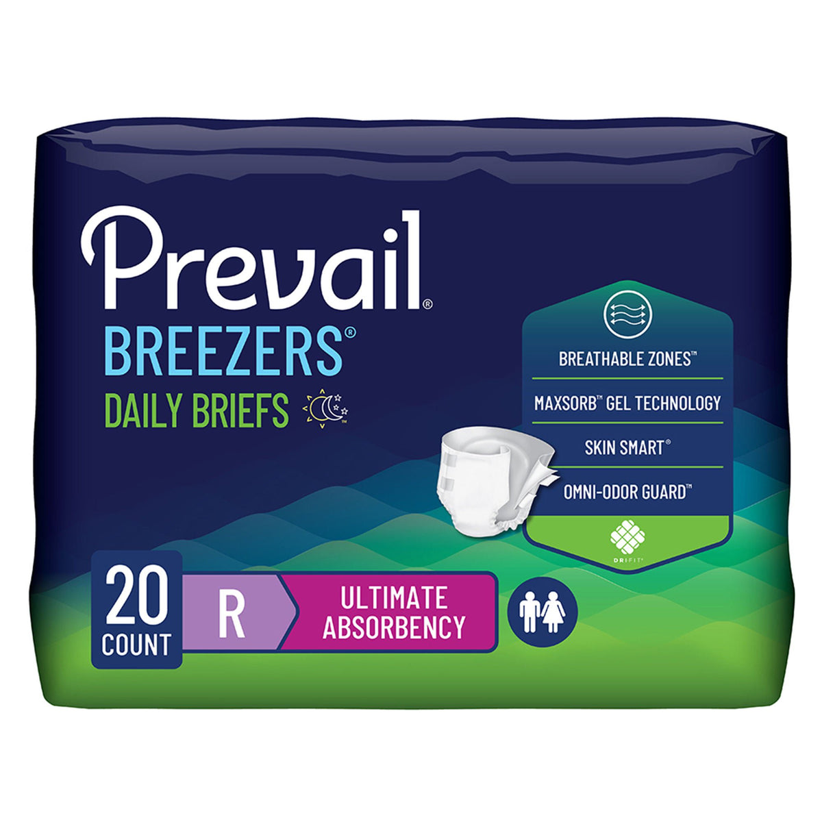 Prevail® Breezers® Ultimate Absorbency Incontinence Briefs, Regular — Bag of 20